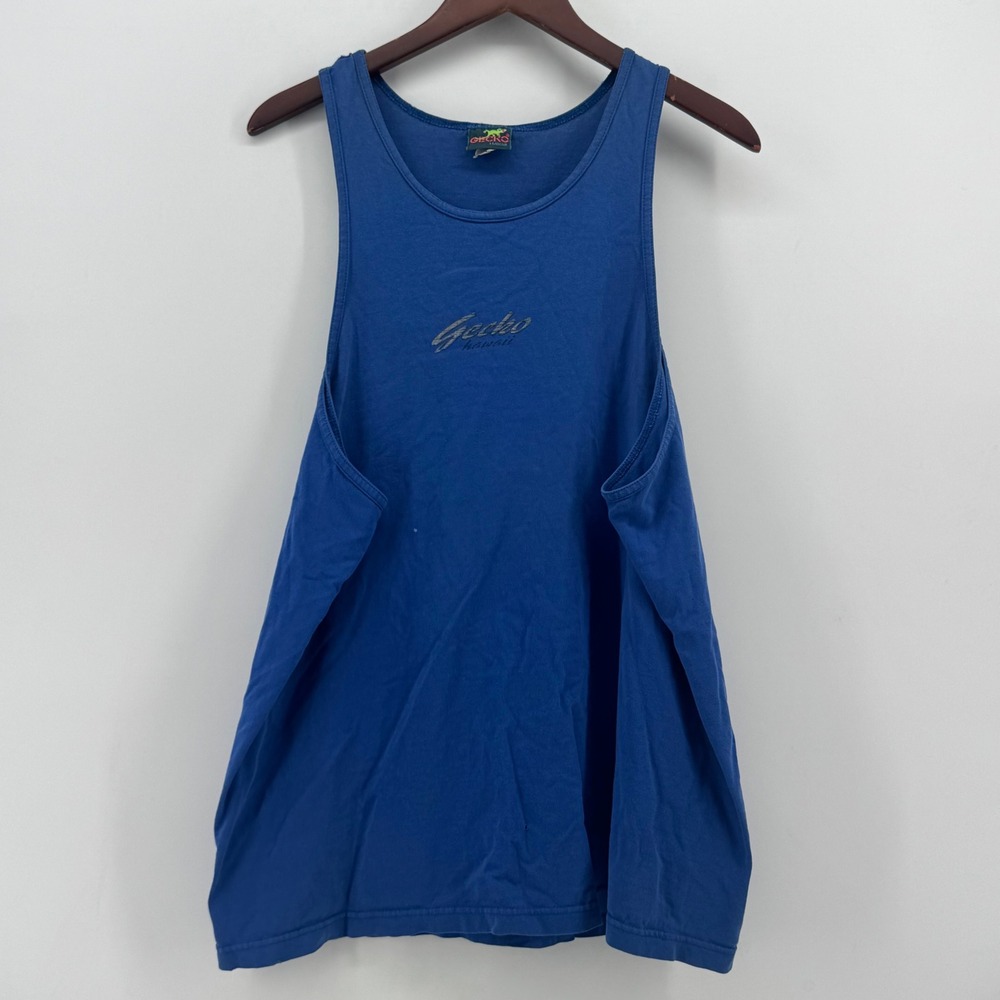 Vintage Gecko Hawaii Blue Graphic Tank Top Surf Beach 90s Mens‎ XL